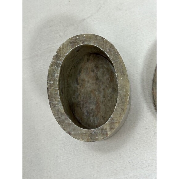 Vintage Soapstone Oval Blue Abalone & Onyx Tulip Inlay Keepsake Box Blue - Picture 10 of 16